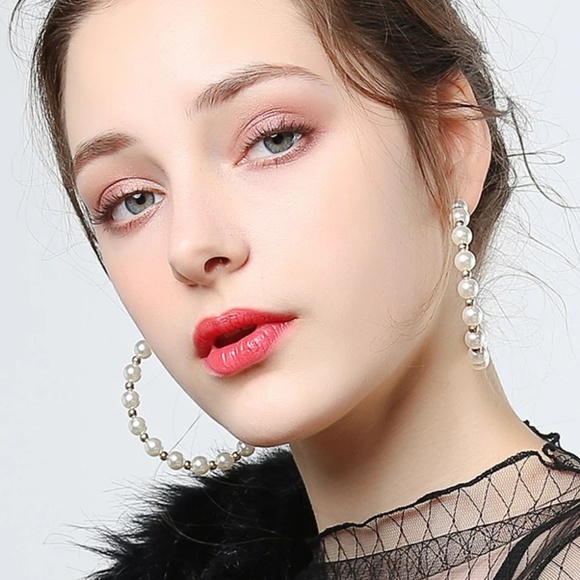 Pearl Hoop Earrings - Picture 2 of 6